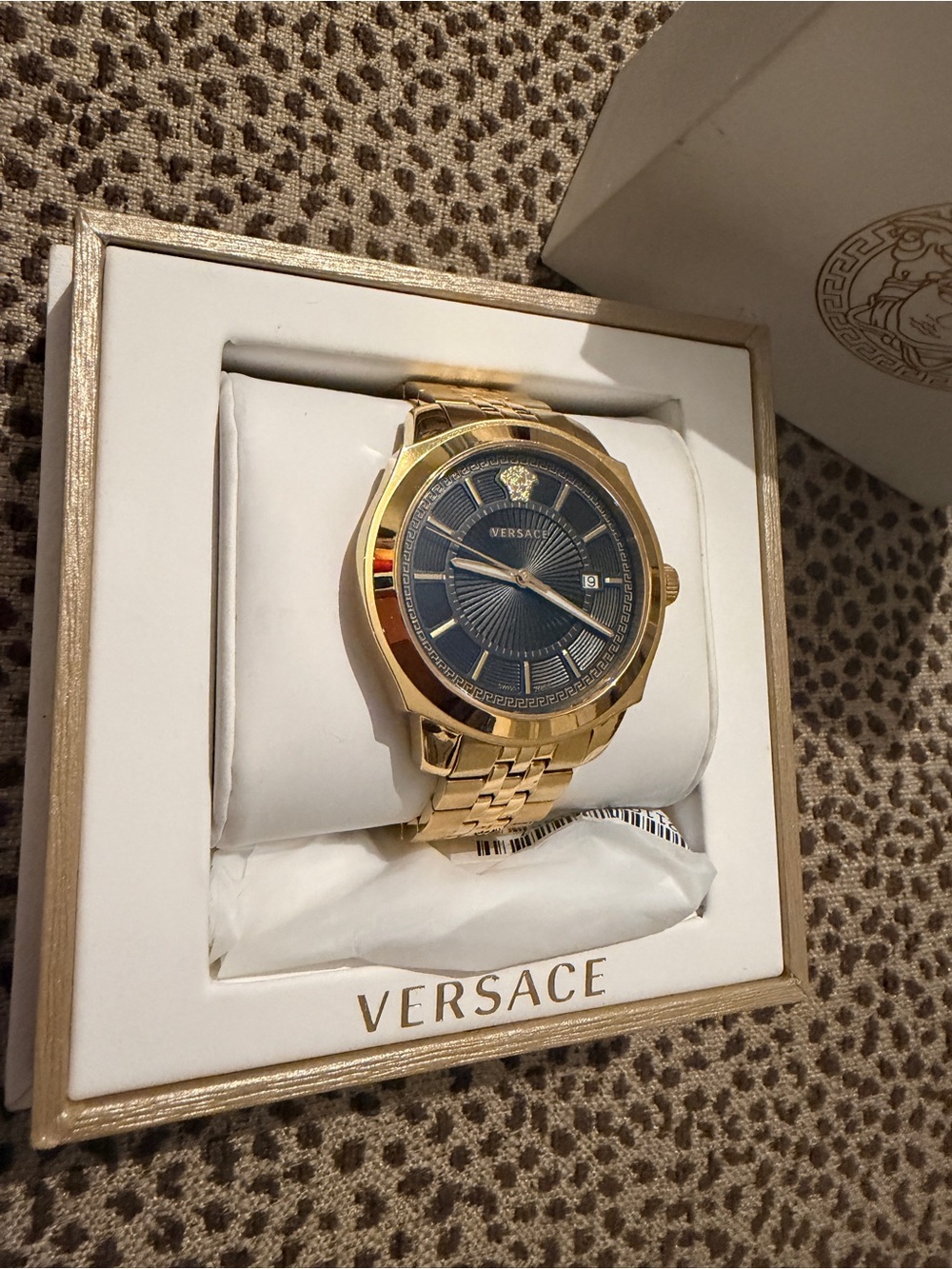 Versace Men's Gold and Blue Medusa Dial Bracelet Watch